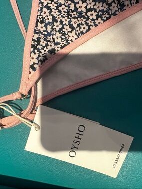 H&M Navy Floral Bikini Bottom with Pink Trim